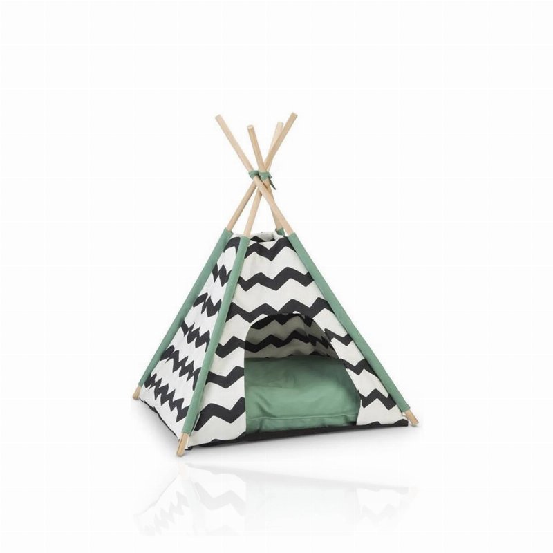 Beeztees Tenda Tipi Para Gato Kioni Preto/Branco Interior Verde 50 X 50 X 80 Cm