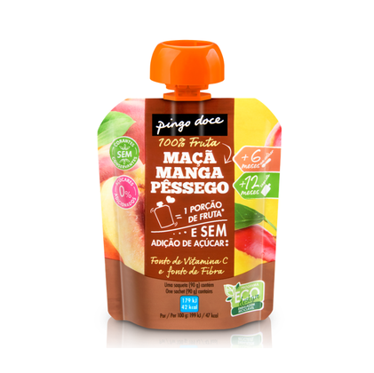 Bolsa De Fruta Maçã, Manga E Pêssego Pingo Doce 0.09Kg