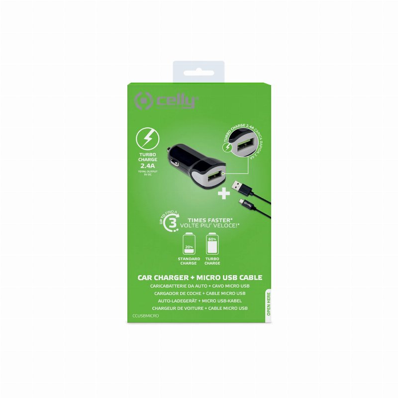 Celly Carregador De Isqueiro Usb 2.4A Turbo + Cabo Microusb P/ Usb2.0 Preto