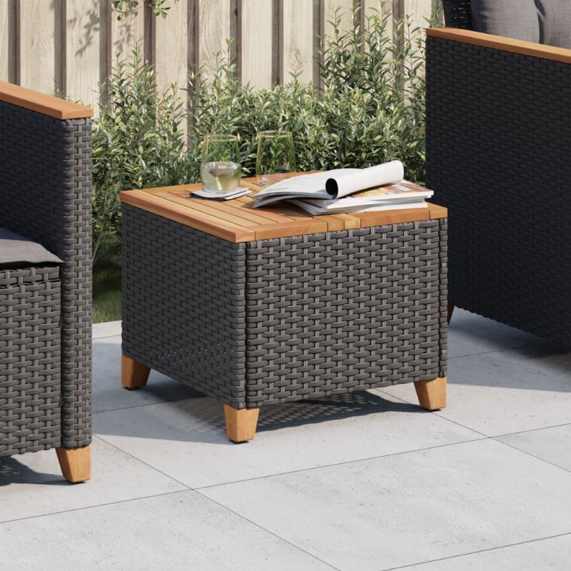 Hkh Mesa De Jardim 45X45X37 Cm Vime Pe E Madeira De Acácia - Preto