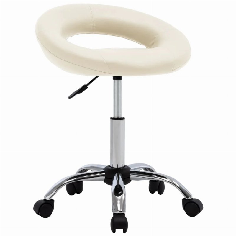 Hkh Cadeira De Trabalho Com Rodas Em Couro Artificial - Creme