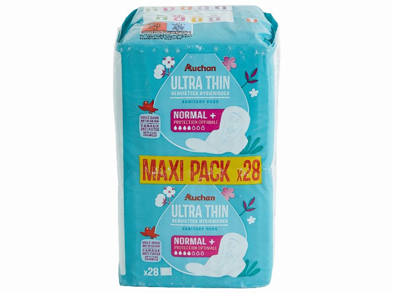 Pensos Higiénicos Auchan Ultra Finos Normal Com Abas Bolsa Maxi Pack 28Un