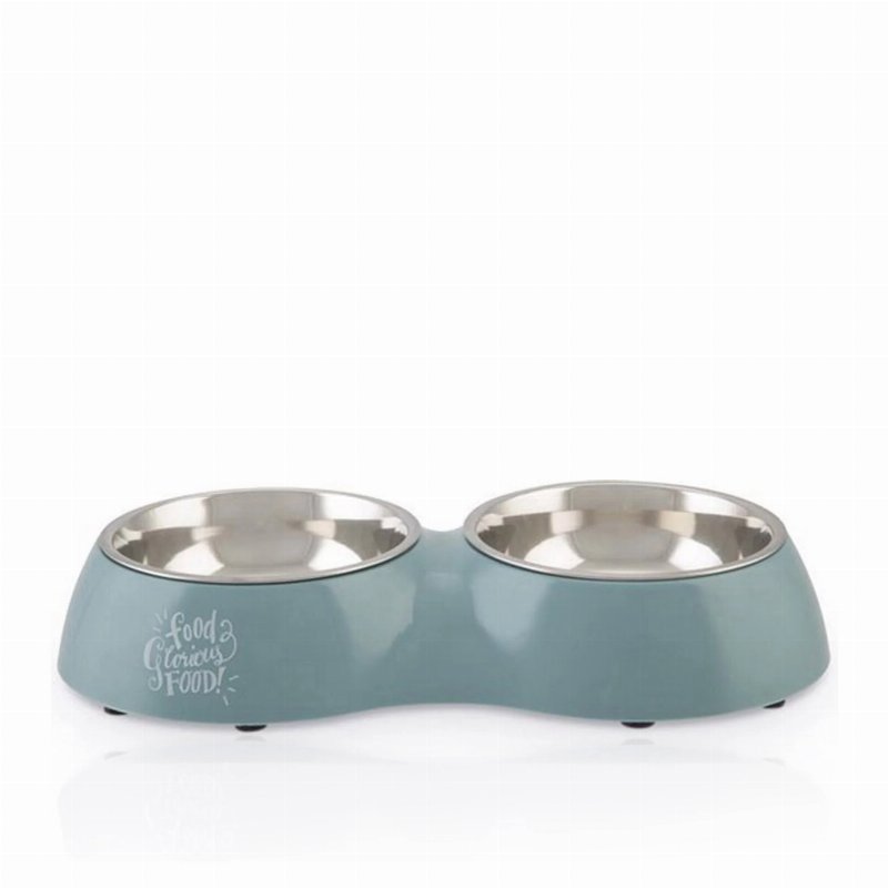 Beeztees Comedouro Duplo Para Cão Aço Inoxidável Base Plástico Azul 42 Cm