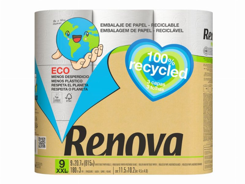 Papel Renova Higiénico 100% Reciclado 9 Rolos