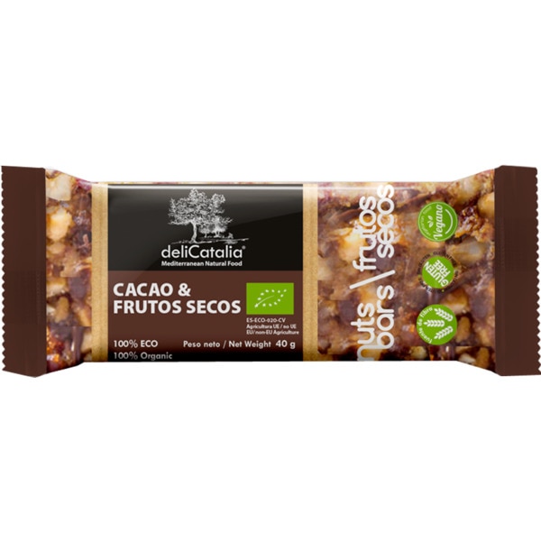 Barra De Cacau E Frutos Secos Vegan Sem Glúten Biológica 40 g