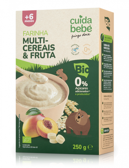Papa Infantil Farinha Láctea Multicereais E Fruta Bio Cuida Bebé 0.25Kg