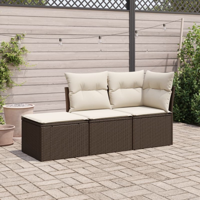 Hkh 3 Pcs Conjunto Sofás De Jardim Com Almofadões Vime Pe Castanho - Marrom