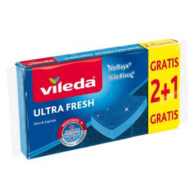 Esfregão Ultra Fresh Fibra Azul Não Risca  Vileda 2 + 1 Un