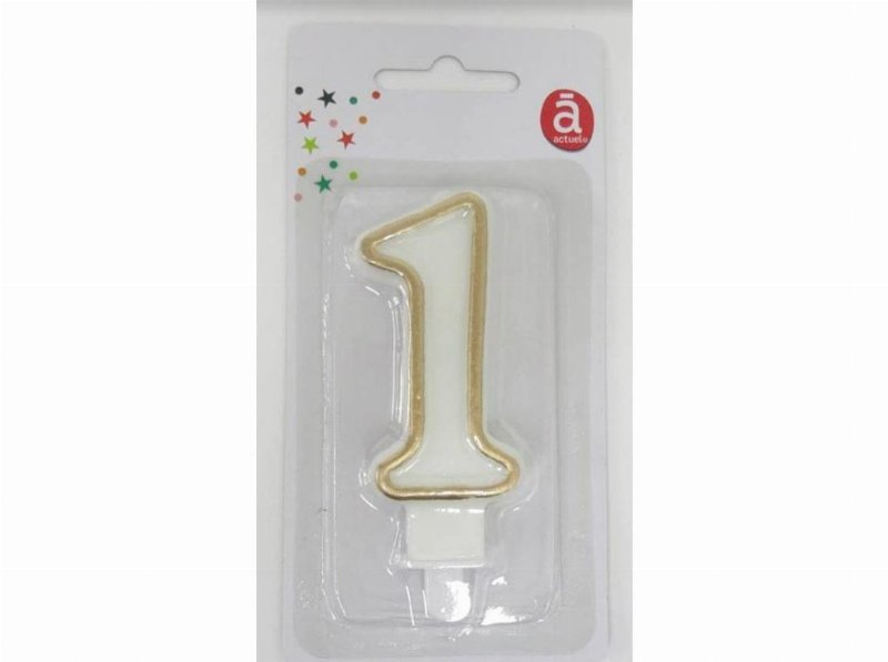 Vela Aniversário Nº 1 Actuel Branco C/Reb Dourado