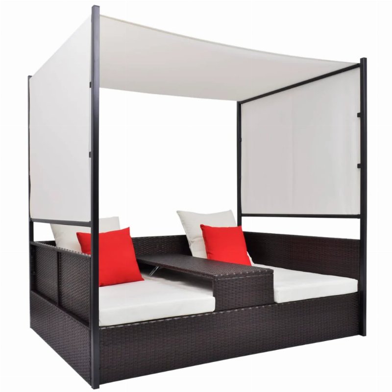 Hkh Espreguiçadeira De Jardim Com Toldo 190X130 Cm Vime Pe Castanho - Marrom