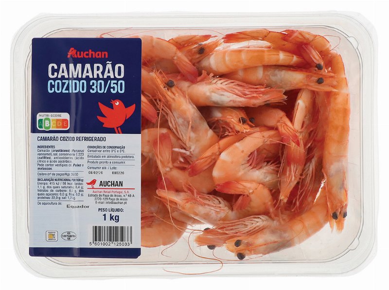 Camarão Cozido Vannamei Auchan 30/50 1 kg