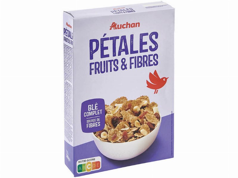 Flocos Auchan Trigo Frui&Fibras Frutos Secos 500 g