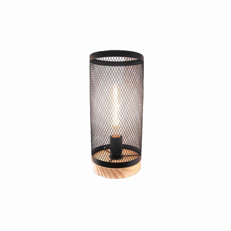 Candeeiro De Mesa Metal Arame Preto Forma Cilíndrica