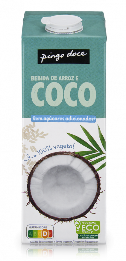 Bebida Vegetal De Arroz E Coco Sem Açúcar Pingo Doce 1L