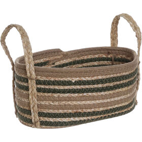 Cesto Oval Com Riscas Verdes 30,5X22X13Cm Kasa