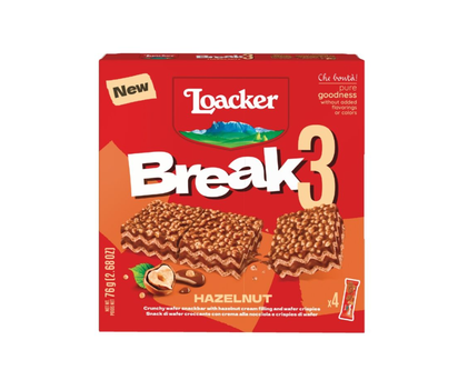 Bolachas Wafer Com Chocolate De Avelã Break 3 Pack 4 Loacker 0.076Kg