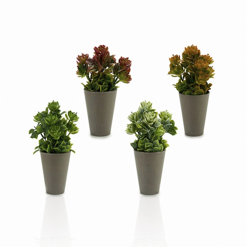 Vaso Cinza Com Planta Artificial