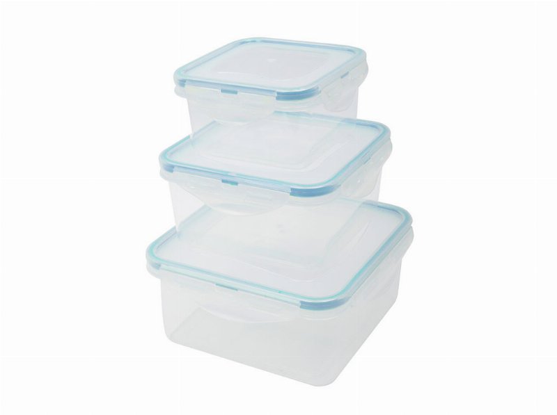 Conjunto De 3 Caixas De Plástico Quadradas Actuel Com Tampa Azul 0.42/0.96/1.38 l