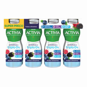 Iogurte Líquido Bifidus Triplo 0% Frutos Silvestres Sem Lactose Activia Danone 1240 gr (8 Un)