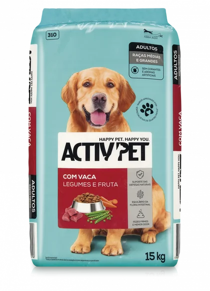 Comida Seca Para Cão Adulto Com Vaca, Fruta E Legumes Activpet 15Kg