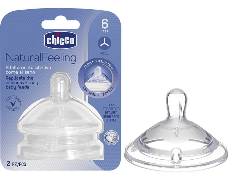 Tetina Chicco Natural Feeling Silicone Fluxo Papa 6M+ 2Un