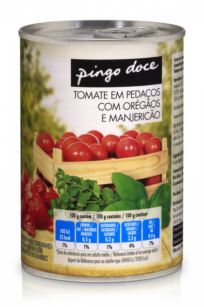 Tomate Em Pedaços Com Oregãos E Manjericão Pingo Doce 0.39Kg