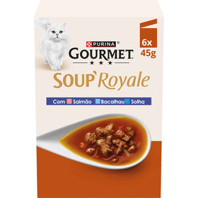 Snack Líquido Para Gato Adulto Soup Royale Salmão, Bacalhau E Solha Purina Gourmet 6 X 45 g