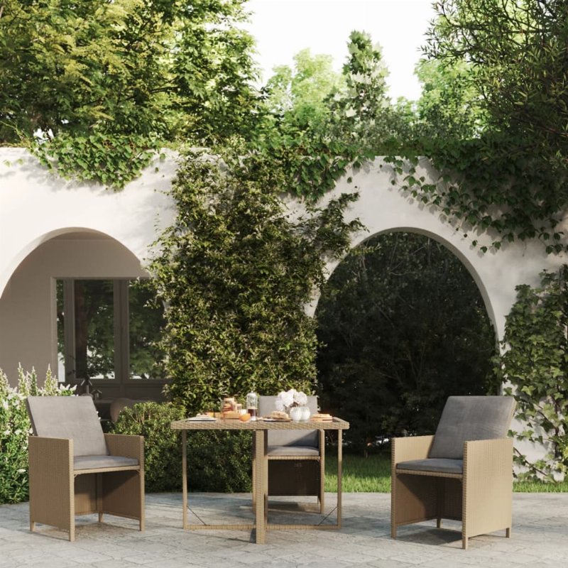 Hkh Mesa De Jardim 109X107X74 Cm Vime Pe E Vidro - Bege