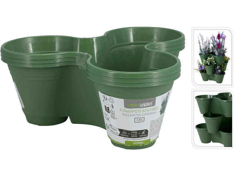 Conjunto De 3 Vasos Empilháveis Verde 22X22Xh9Cm