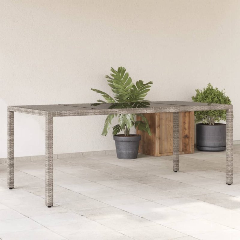 Hkh Mesa De Jardim Com Tampo De Vidro 190X90X75 Cm Vime Pe Cinza - Cinzento