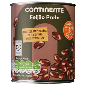 Feijão Preto Cozido Continente 820 gr (Peso Escorrido 520 gr)