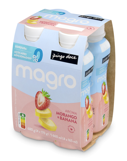 Iogurte Líquido Magro 00% Morango E Banana Pack 4 Pingo Doce 4x0.17Kg