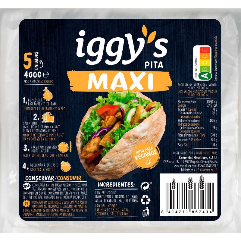 Pão Pita Maxi 5 Unidades 400 g