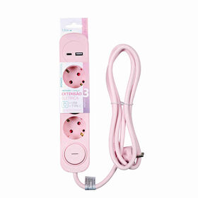 Bloco 3 Tomadas, 1 Usb E 1 Type-C 1,5M Rosa Marshmallow 1 Un