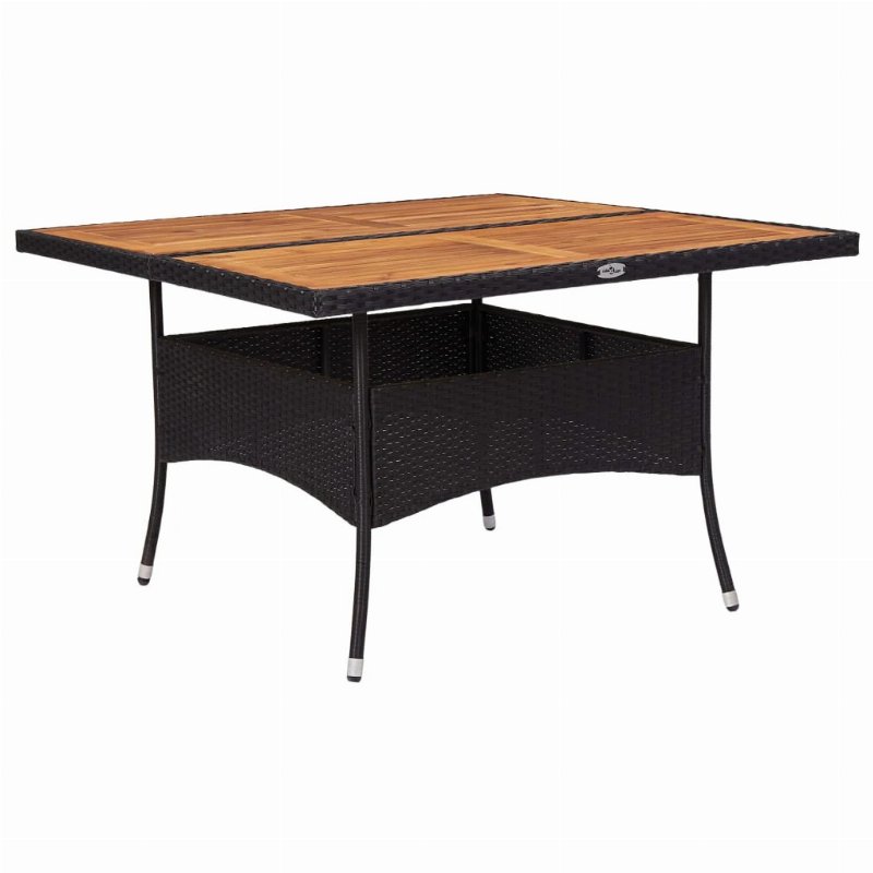 Hkh Mesa De Jantar Para Exterior Vime Pe E Madeira Maciça Preta - Preto