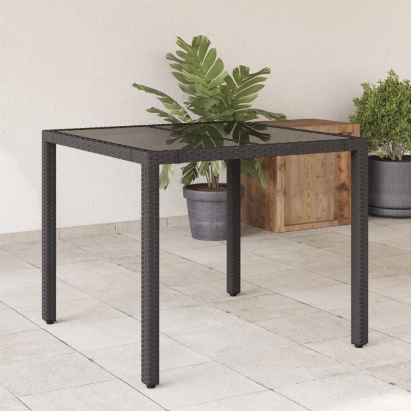 Hkh Mesa De Jardim Com Tampo De Vidro Vime Pe - Preto