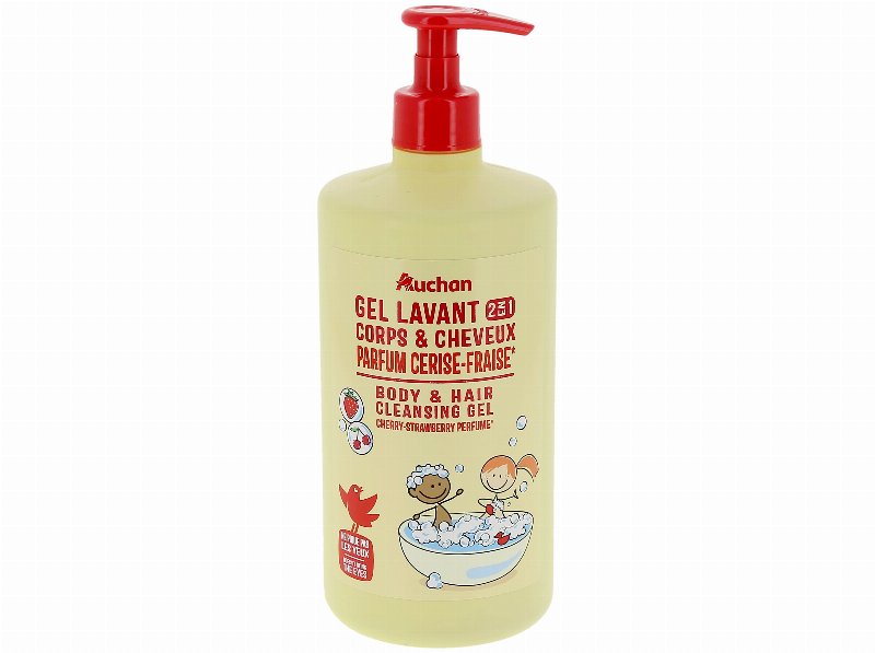 Gel Banho Pump Auchan Kids 2Em1 Corpo E Cabelo Cereja Morango 750 ml