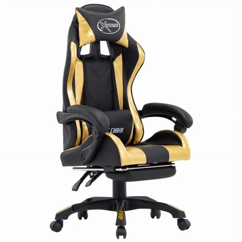Hkh Cadeira Estilo Corrida Com Apoio Pés Em Couro Artificial - Dourado/Preto