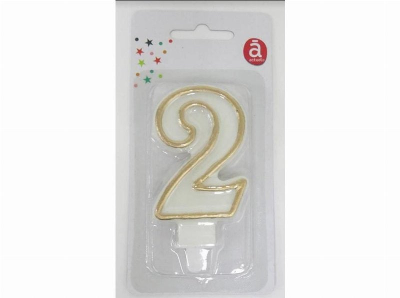 Vela Aniversário Nº 2 Actuel Branco C/Reb Dourado