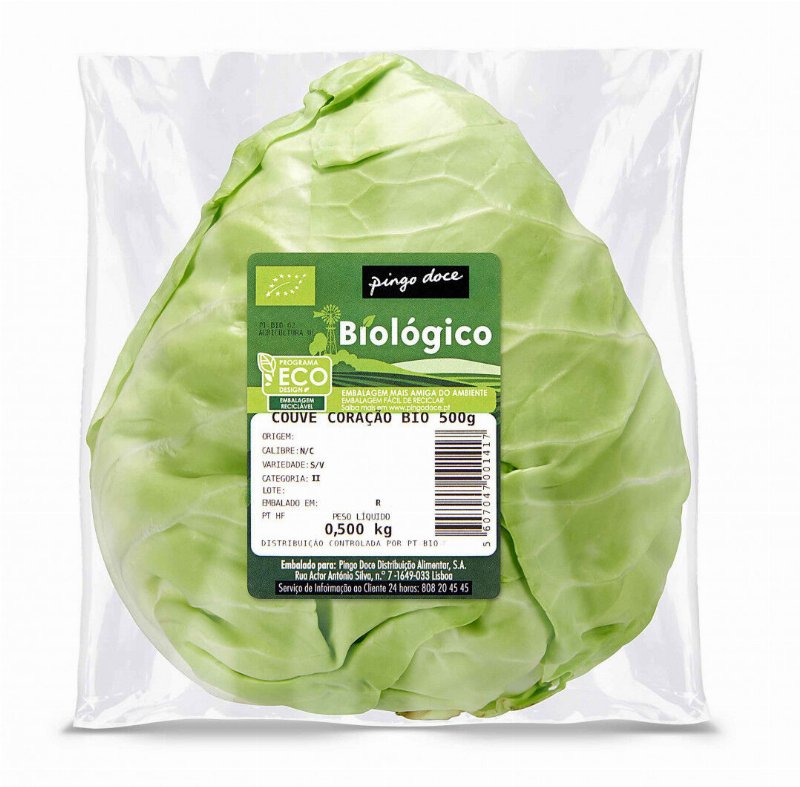 Couve Coração Biológica Embalada Pingo Doce Biológico 0.5Kg