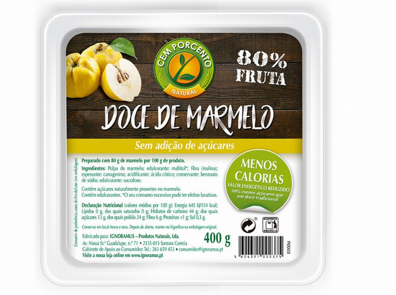 Marmelada Cem Porcento Sem Açúcar Adicionado 400 g