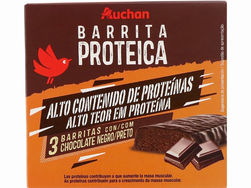 Barrita Proteica Auchan Com Chocolate Preto 3Un 120 g