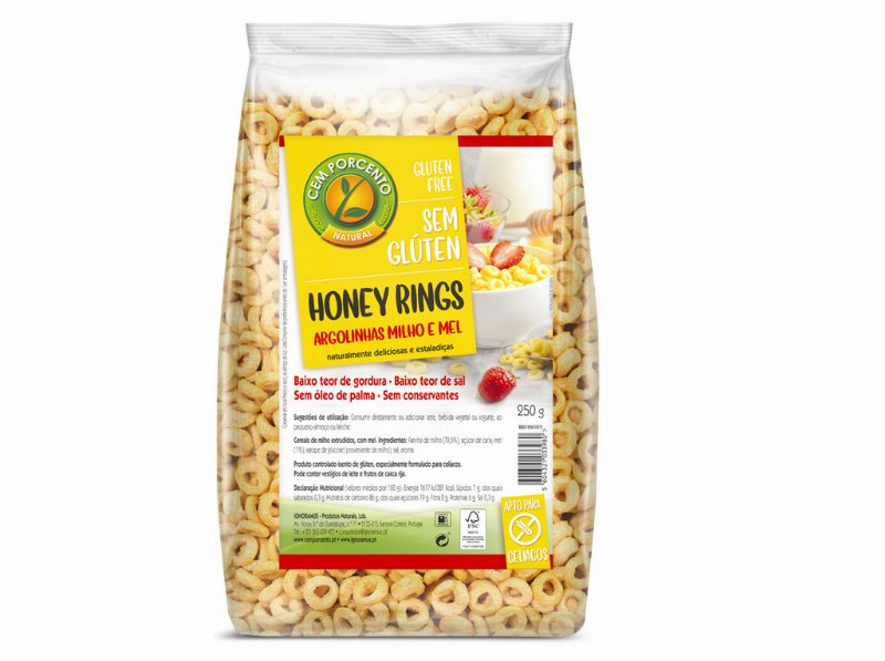 Cereais Cem Porcento Honey Rings Sem Glúten 250 g
