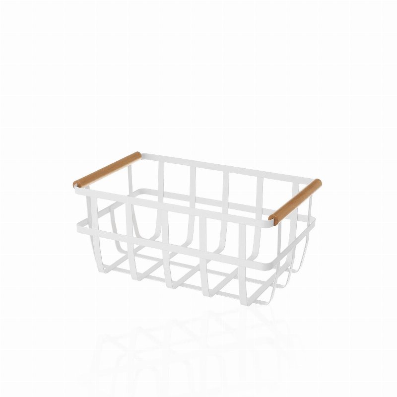 Cesto Metal Branco Asa Madeira