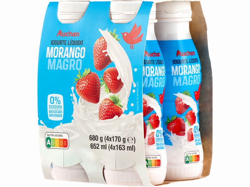 Iogurte Auchan Líquido Magro Morango 4X170 g