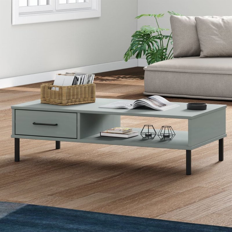 Hkh Mesa De Centro Com Pernas De Pinho Maciço Oslo Cinzento Em Metal