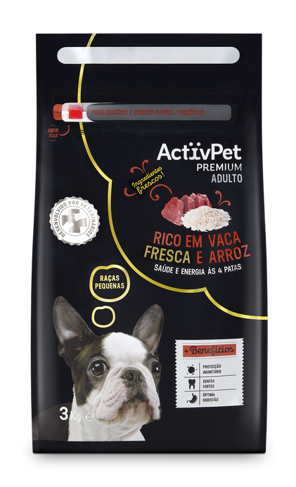 Comida Seca Para Cão Raças Pequenas Premium Vaca E Arroz Activpet 3Kg