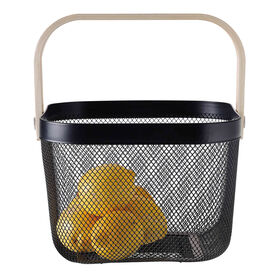 Fruteira Metal Com Pega Madeira Preta Cosy Kasa