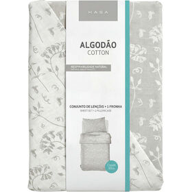 Conjunto Lençóis Algodão 280X260Cm Flores Bege E Verde Kasa