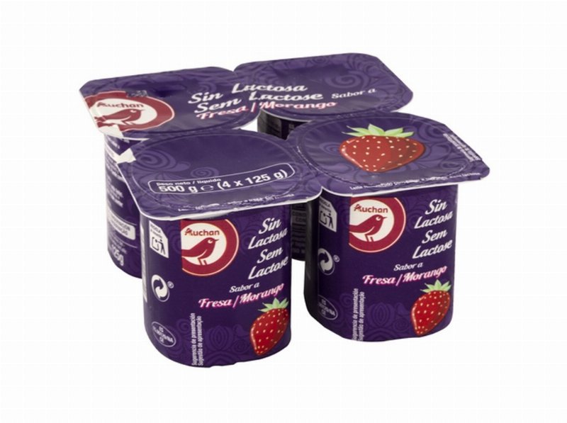 Leite Auchan Fermentado Sem Lactose Morango 4X125 g
